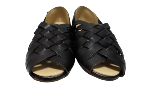 【かぼちゃの馬車 CA-57 ブラック】編み込みオープントゥシューズ